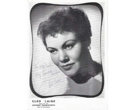 Cleo Laine signed 10x8 vintage black and white promo photo dedicated. Dame Cleo Laine DBE (born Clementine Dinah Bullock; 28 