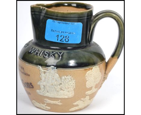 A 19th/20th century Victorian Doulton Lambeth stoneware Dewars Perth Whisky advertising point of sale breweriana jug . 6.5ins