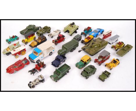 A collection of loose vintage Matchbox, Corgi & Dinky diecast model vehicle to include; Spectrum Patrol Car, Ford Transit Mil