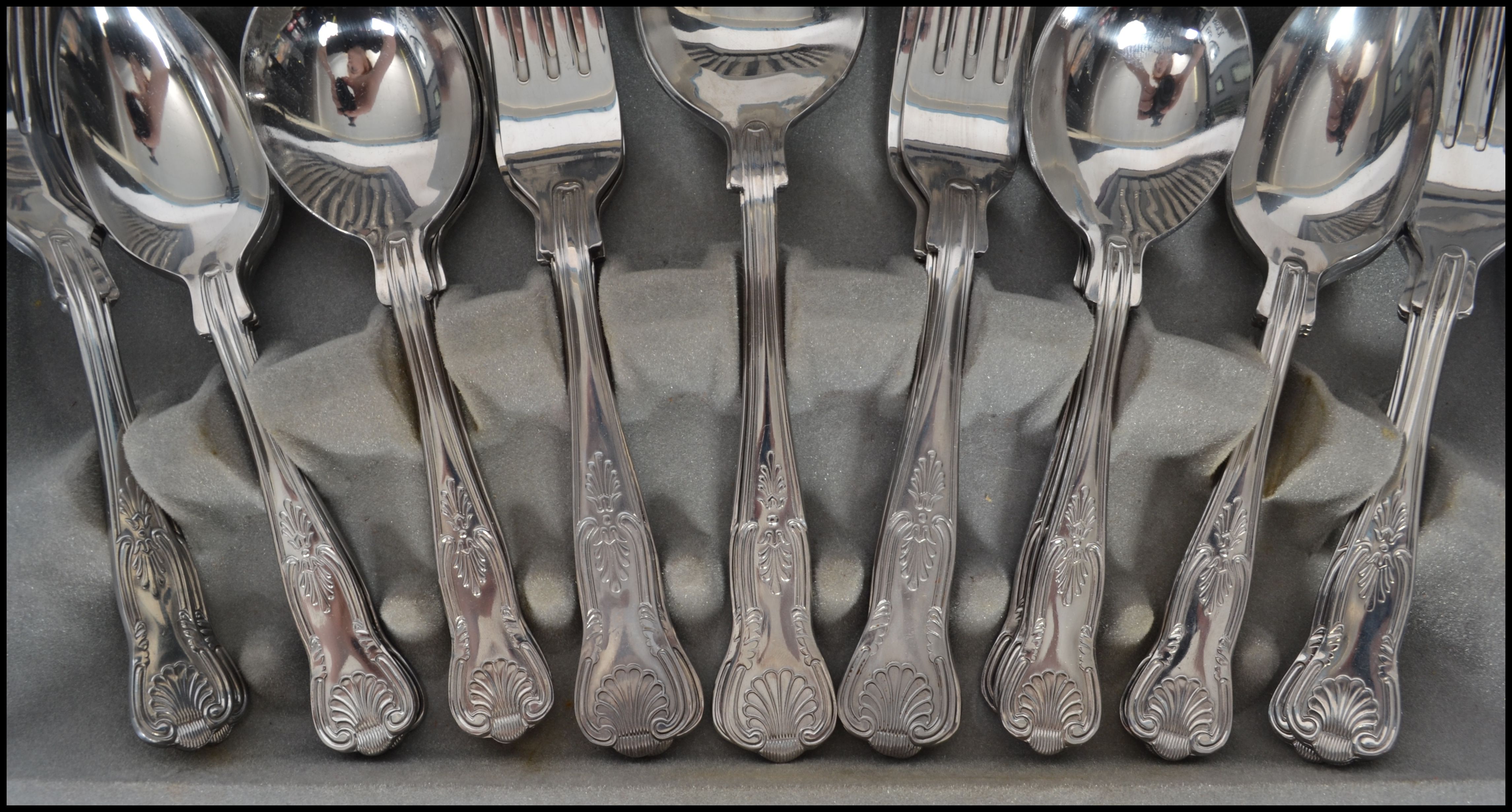 A vintage complete 44 piece silver plated canteen of cutlery by Viners