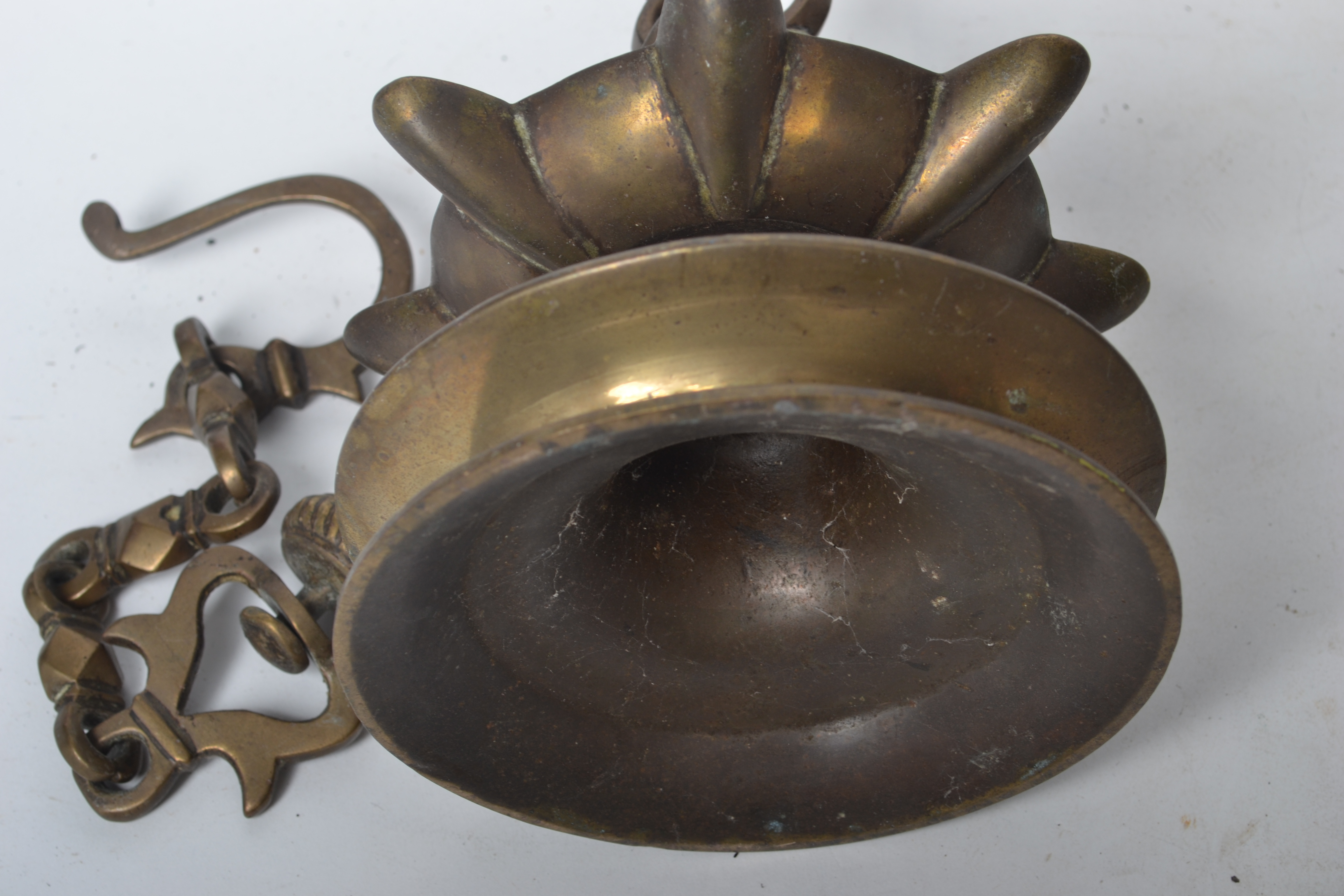 An unusual heavy cast brass Chinese swinging incense burner. Of roundel
