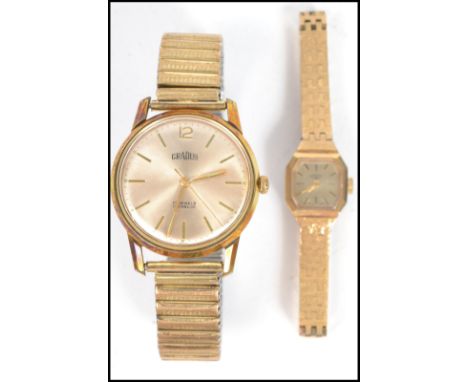 A vintage 20th century Gradus gents gold plated wrist watch together with a vintage ladies Rotary gold plated watch.