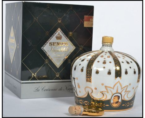 A vintage French Sempe Crown Of Napoleon Armagnac complete in original box with sleeve. The decanter in the form of a crown w
