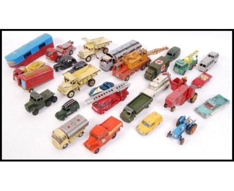 A collection of loose Vintage Corgi, Dinky & other diecast model cars to include; Chipperfield's Circus Articulated Horse Box