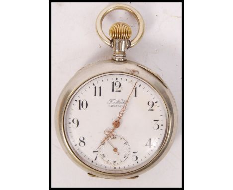 A vintage 20th century F Nelle Corbach gentleman's pocket watch with loop bail and crown winder to top, enamel face with Arab