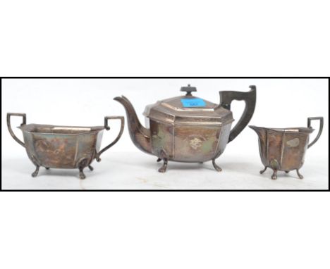 A three piece silver hallmarked tea service by Viners, to include a teapot, creamer and sugar bowl, assay mark for Sheffield,