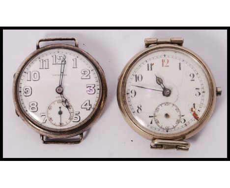 A first world war period Tavannes silver services wristwatch with Jaeger style hands, oversized numbers and sub dial. the cas