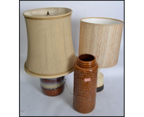 A 1970's retro large West German Fat Lava style ceramic table lamp of baluster form together with another similar and a West 