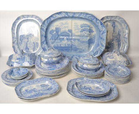 A 19th century Spode blue and white Castle Pattern extensive dinner service consisting of one very large meat plate, two larg