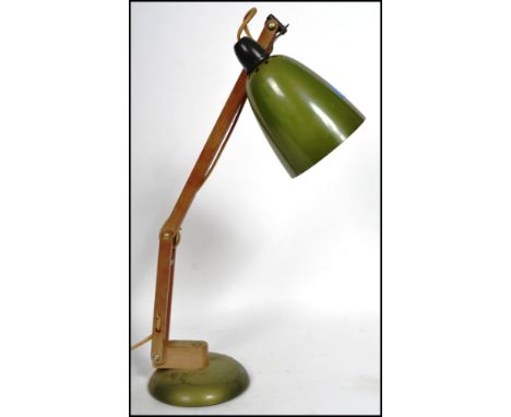 A good mid century Terence Conran Mac Lamp in green colourway with circular base and bell pendant shade