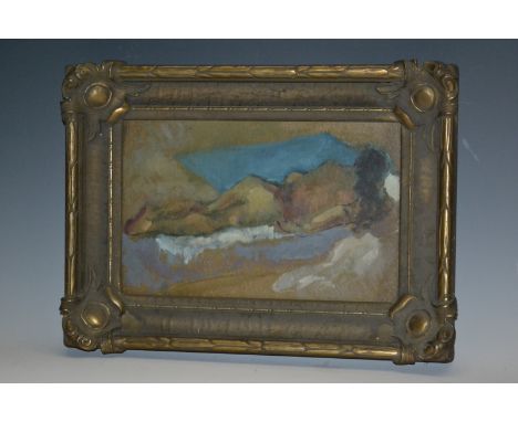 Hitchens
Reclining Nude
signed in pencil, oil on panel, 15.5cm x 25cm