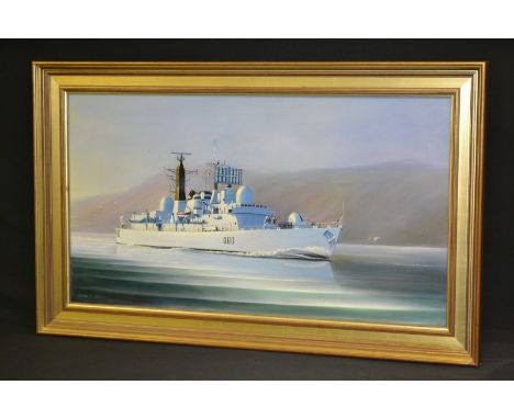Brian R Slack, Patrol vessel at Sea, signed, Oil on canvas, 91cm x 51cm.