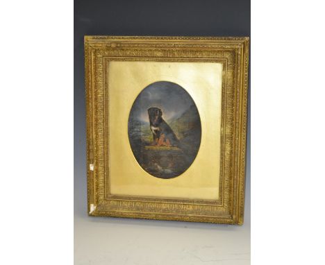 English School (19th century)
Faithful friend, keeping watch, 
oil on panel, oval, 19.5cm x 15cm
