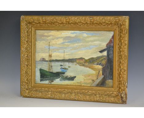 R *elling (mid-20th century)
A Leigh on Sea Shrimper
indistinctly signed, label to verso, oil on hardboard, 23cm x 34cm