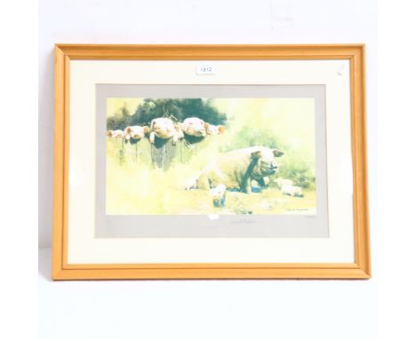 David Shepherd, a limited edition coloured print "Porkers", framed, 45cm x 60cm 