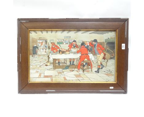 After Cecil Aldin, colour print, the fallowfield hunt, the breakfast at the Three Pigeons, framed, overall 54cm x 78cm 