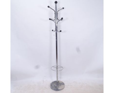 A Continental chrome hat coat and stick stand, on marble turned base, H196cm 