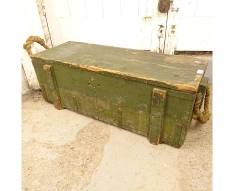 An Antique painted pine ammunition crate, L93cm, H33cm, D33cm 
