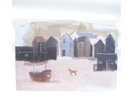 Large colour print, Hastings fishing huts, unframed, 70cm x 100cm 