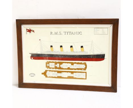 HARLAND &amp; WOLFF - a coloured print showing R.M.S. Titanic boat deck and promenade deck A, framed, 49cm x 69cm 