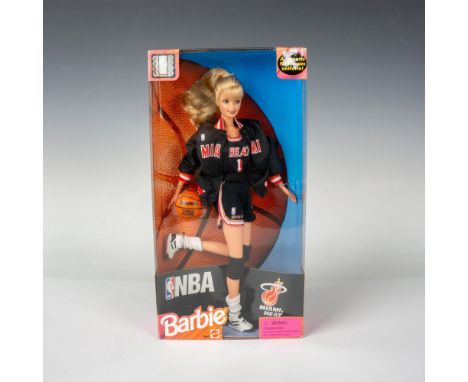 Barbie dressed in an authentic Miami Heat uniform and has a Spalding basketball accessory. Part of the NBA series. This item 