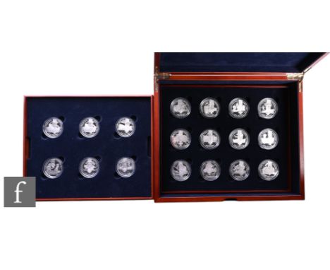Elizabeth II - Eighteen Channel Islands silver proof coins, The Victoria Cross 1856-2006, with certificates, in mahogany fini