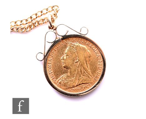 Victoria - A sovereign, 1894, reverse St George and Dragon, in pendant mount and chain.