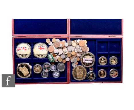 Elizabeth II - Two large commemorative World War One gilt medals, other similar gilt enamelled coinage including a 2016 silve