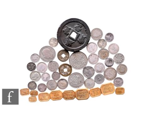 Victoria to George VI - A 1936 half crown, florins, sixpences and threepences, a large Chinese bronze coin and two similar sm