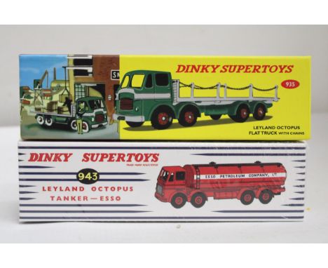 TWO ATLAS DINKY MODELS TO INCLUDE, A 935 LEYLAND OCTOPUS FLAT TRUCK WITH CHAINS AND A 943 LEYLAND OCTOPUS ESSO TANKER - BOTH 