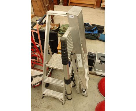 TWO ALUMINIUM 'LYTE' TWO RUNG STEP LADDERS AND A TELESCOPIC LADDER 