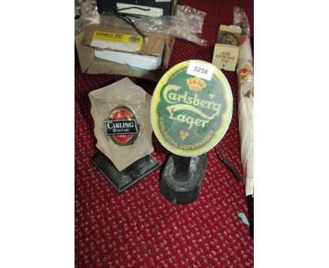 TWO VINTAGE AND RETRO ILLUMINATED BEER PUMP FRONTS TO INCLUDE CARLING BLACK LABEL AND CARLSBERG 