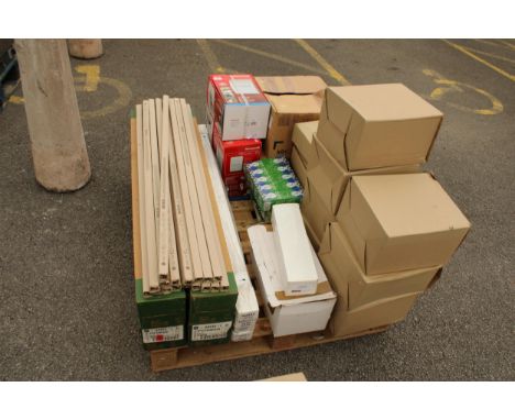 A PALLET CONTAINING A LARGE ASSORTMENT OF VARIOUS AS NEW ELECTRICAL HARDWARE TO INCLUDE LIGHT FITTINGS, HONEYWELL DUMMY SIREN