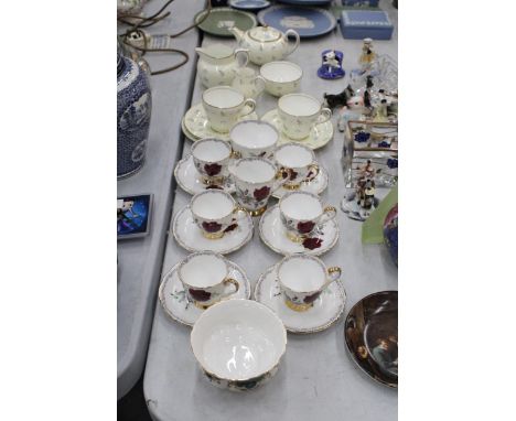 A ROYAL STAFFORD "ROSES TO REMEMBER" COFFEE SET TO INCLUDE COFFEE CUPS AND SAUCERS, MILK/SUGAR  TOGETHER WITH A ROYAL ABLERT 