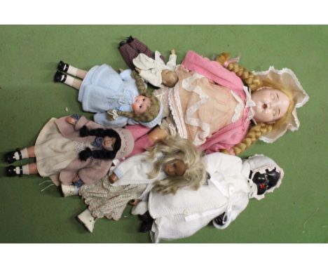 SIX VINTAGE DOLLS TO INCLUYDE ONE BLACK 