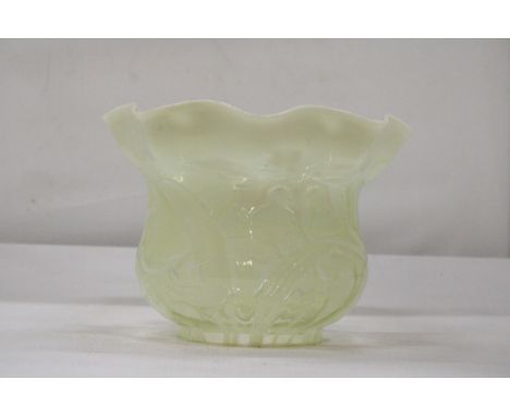 AN ART NOUVEAU STYLE BLOWN VASELINE GLASS LAMP SHADE FLARED SHAPE IN THE STYLE OF JAMES POWELL 