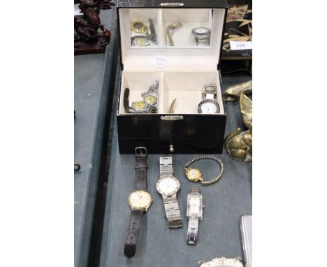 TEN VINTAGE MECHANICAL WATCHES AND A BOX 