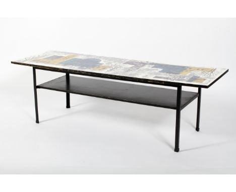 A vintage mid century John Piper 'London Skyline' coffee table, retailed by Terrence Conran, the formica top printed with Lon