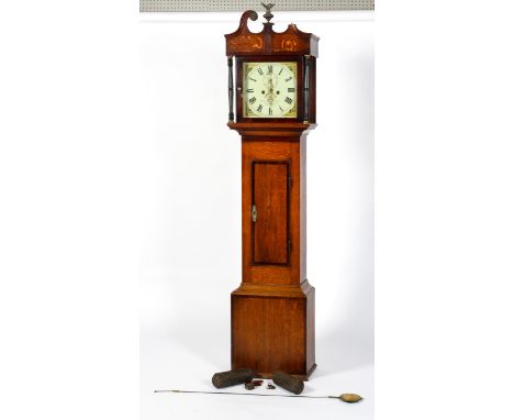 An early 19th century oak long case clock, the enamelled dial named for Robert Summerhayes, Taunton, with blue flower-sprays 