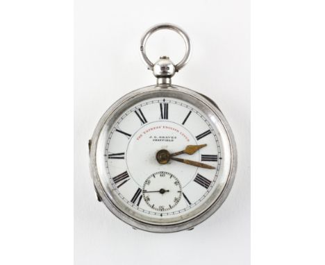 An early 20th century silver open faced pocket watch by J G Graves Sheffield, titled "The Express English Lever" the enamel d