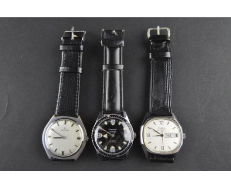 A collection of three wristwatches of variable designs to include Timex, Certina and Symphony. All fitted with black leather 
