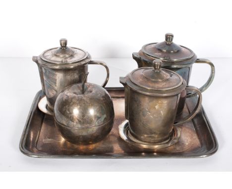 A Milan (Broggi) Art Deco style silver plated tea and coffee set engraved with a coronet and ITALIA, comprising: a rectangula