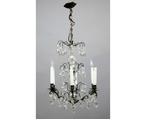 Six Light Glass & Base Metal Chandelier