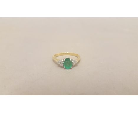 An Emerald & Diamond Ring  Size J 1/2.