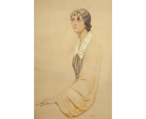 FERNANDO ÁLVAREZ DE SOTOMAYOR (Ferrol, La Coruña, 1875 - Madrid, 1960)."Portrait of a lady.Watercolour on paper.Signed in the