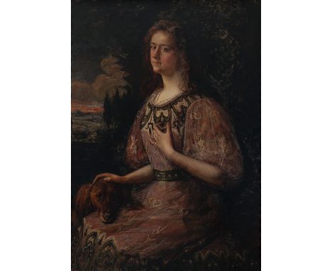 19th century Spanish school."Lady with a dog".Oil on canvas.Measurements: 108 x 78 cm., 133 x 104 cm. (frame).In this work we