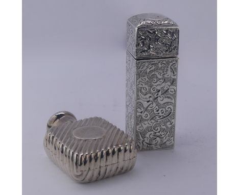 Sampson Mordan; A Victorian silver Scent Bottle, hallmarked London 1892, of rectangular form with foliate engraved decoration