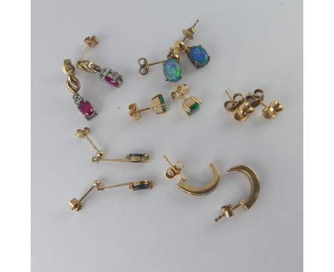 A pair of emerald Ear Studs, approx. 4.45 x 4.17mm, mounted in unmarked yellow metal tested as 18ct gold, 1.9g, together with