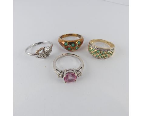 An emerald and diamond Dress Ring, mounted in 14ct yellow gold, Size O, together with an emerald and white paste ring, mounte