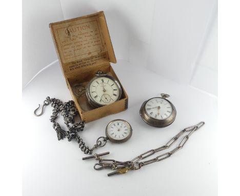 A Victorian silver H. Samuel Pocket Watch, signed white enamel dial with Roman Numerals and subsidiary seconds dial, signed m